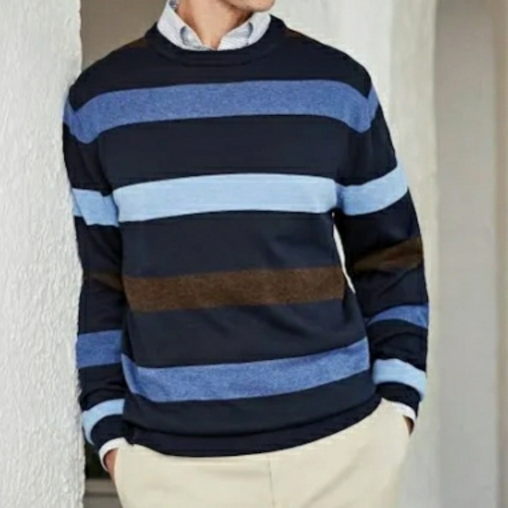 Daniel Cremieux Men's Signature Supima Cotten Stripe Long-Sleeve Sweater, Size M